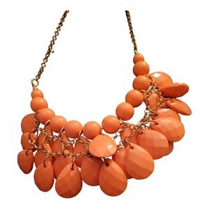 Acrylic Jewel Cluster Floating Orange Statement Necklace Layered Bib Collar